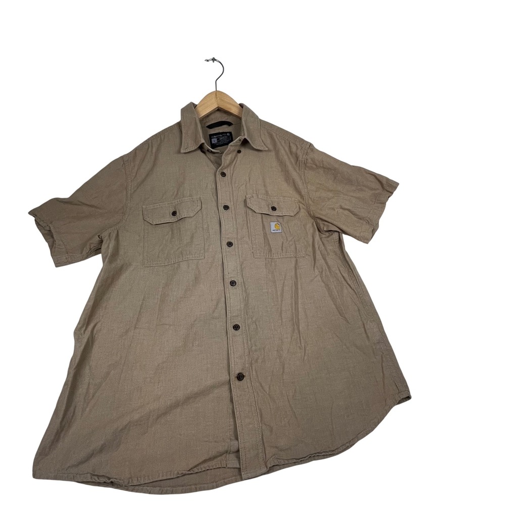 Carhartt Mens Loose Fit Short Sleeve Button Up Shirt Tan Khaki TW4369-M Large